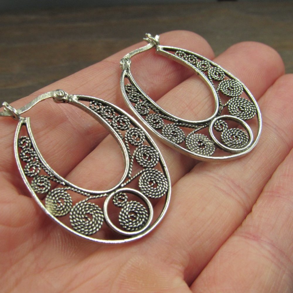 Sterling Silver Braided Swirl Pattern Dangle Earr… - image 2